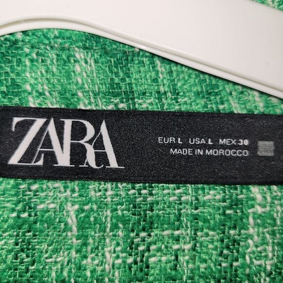 Zara Tweed Textured Woven Plaid Fray Overshirt Shacket Shirt Jacket Green Large - Picture 4 of 6